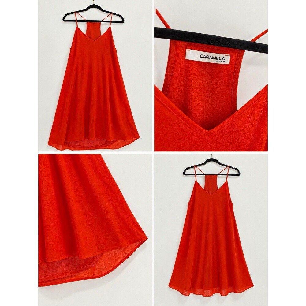 CARAMELA Orange Solid V-Neck Sleeveless Short Slip Dress Women's Size M